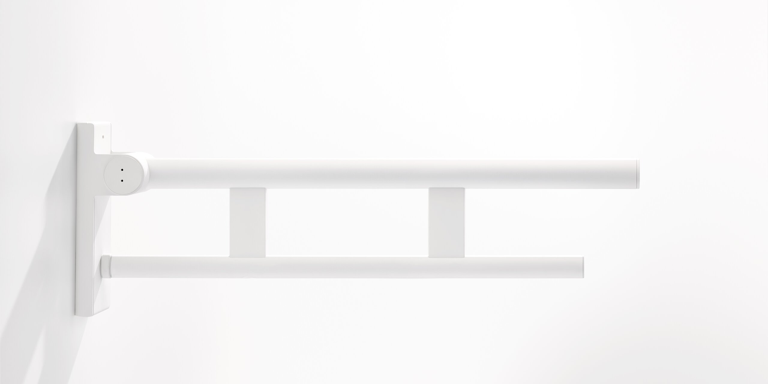 Folding support handle with two bars in the colour white matt stainless steel