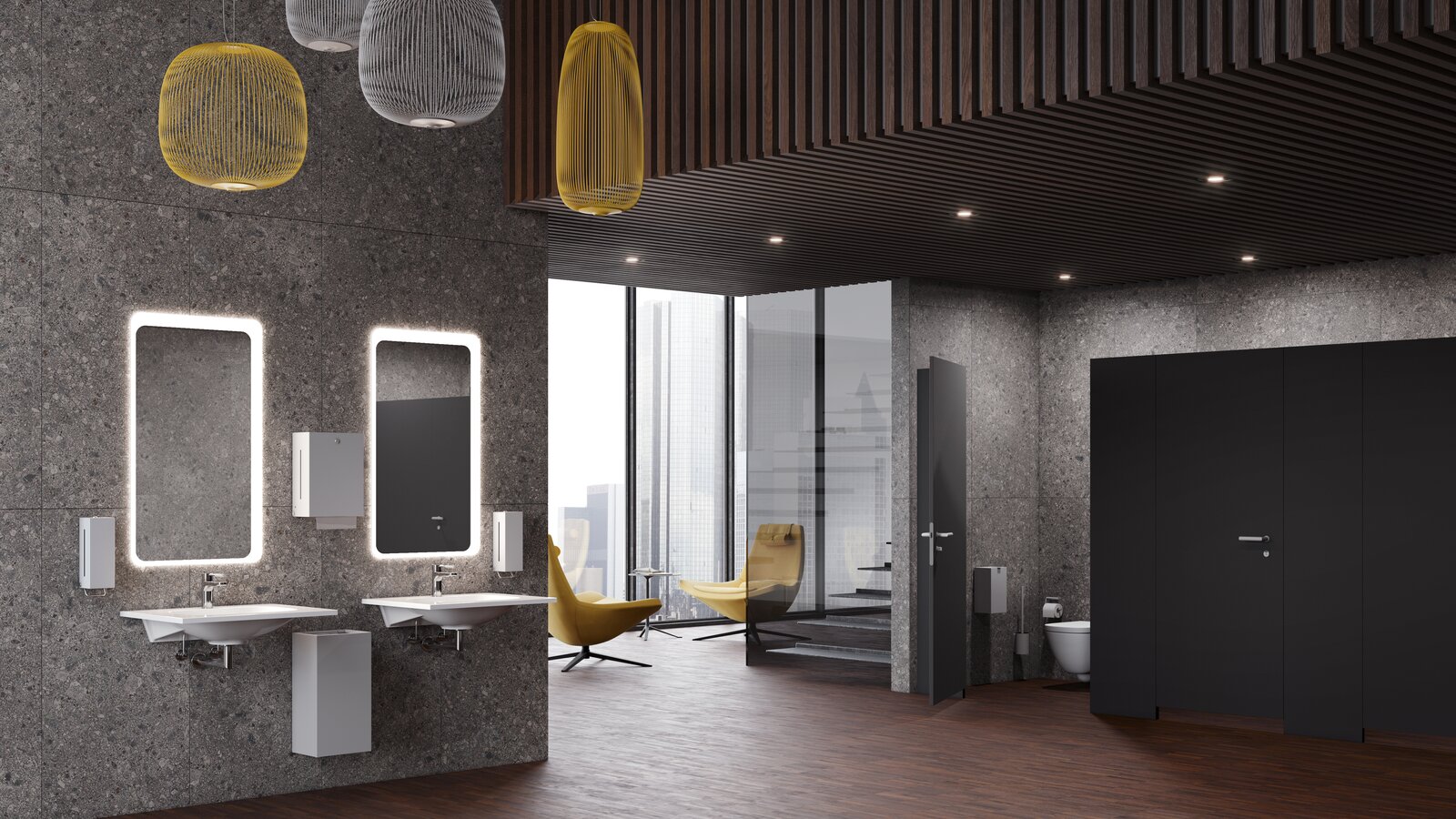 HEW dispenser systems Light grey matt Bathroom with soap dispenser and paper towel holder